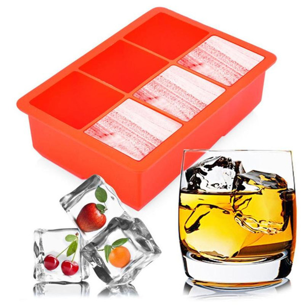 DIY Creative Large Ice Cube Tray 6 Perfect Square Mold Square Shape Silicone Ice Tray Fruit Ice Cube Maker Bar Kitchen Accessories