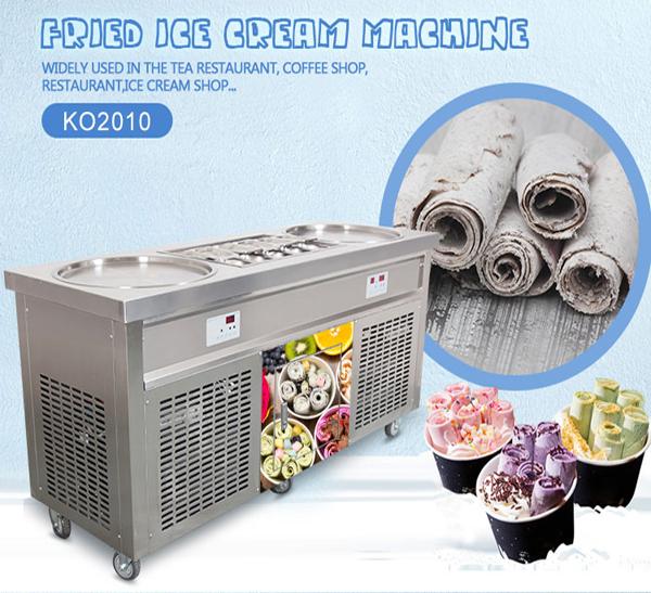 Kolice Free shipment to door EU double ice pans with 10 small freezer snack food equipment fried ice cream rolled machine with refrigerant