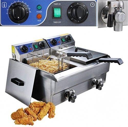 new 20L Commercial Deep Fryer Countertop Stainless Steel Dual Tank Restaurant with Digital Timer and Drain