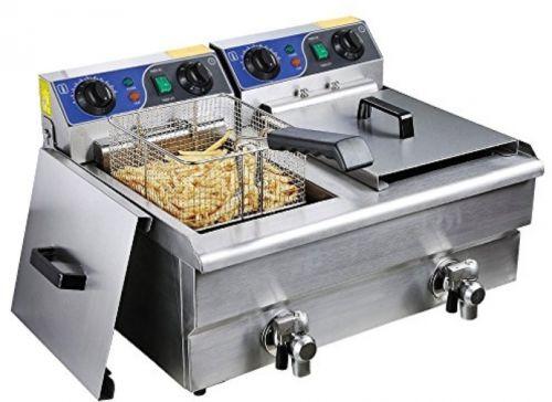 new 20L 220V Commercial Deep Fryer Countertop Stainless Steel Dual Tank Restaurant with Digital Timer and Drain