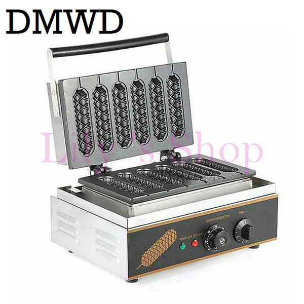 DMWD Commercial Electric 6 pieces Crispy corn hot dog waffle maker non-stick French Muffin sausage Machine EU US plug 110V 220V