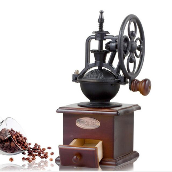 Coffee Grinder Retro Style Burr Coffee Grinder Hand Grinding Machine Hand-crank Roller Elegant and Novelty for Home Office Coffee Bar JD001