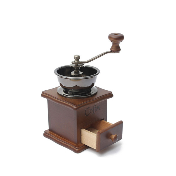 Classical Wooden Mini Coffee Grinder Manual Stainless Steel Retro Coffee Spice Mill With High-quality Porcelain Movement