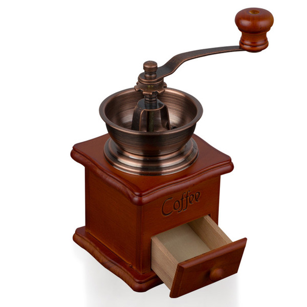 Manual Vintage Bronze Coffee Grinder Household Retro Wood Coffee Mill With Procelain Movement Bean Grinder