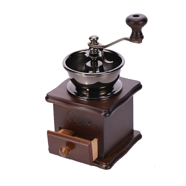 Classical Wooden Mini Coffee Grinder Manual Stainless Steel Retro Coffee Spice Mill With High-quality Porcelain Movement