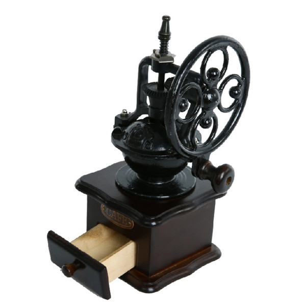 Direct Deal Hot Sale Commercial Wooden Manual Coffee Bean Grinder Machine Antique Cast Iron Hand Crank Burr Coffee Mill