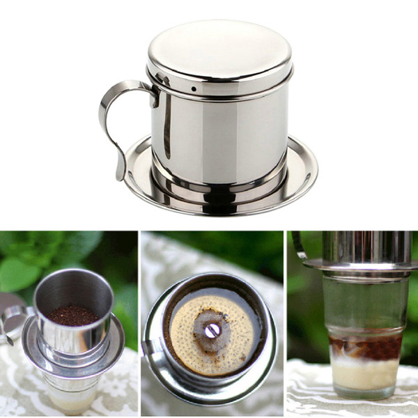 Stainless Steel Drip Coffee Maker Manual Mocha Stovetop Coffee Pot Vietnamese Drip Coffee Pot Machine Filter Type Brewing Teapot