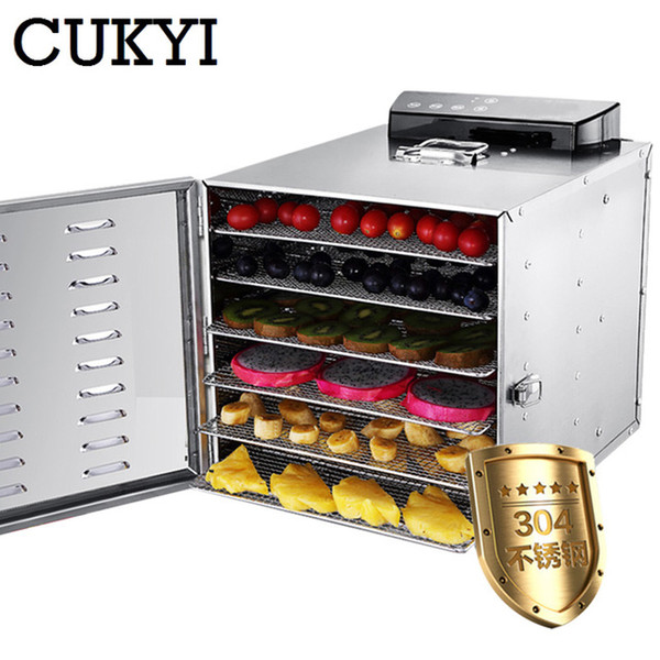 CUKYI 6 Trays Stainless Steel Food Dehydrator Fruit Vegetable Dehydration Air Dryer Snacks Meat Herb Drying Machine 110V 220V