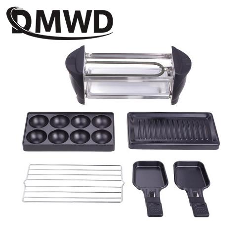 DMWD Double Layers Smokeless Electric Pan Grill BBQ Octopus Ball Griddle Barbecue Raclette Mini Non-stick Plate Takoyaki Machine