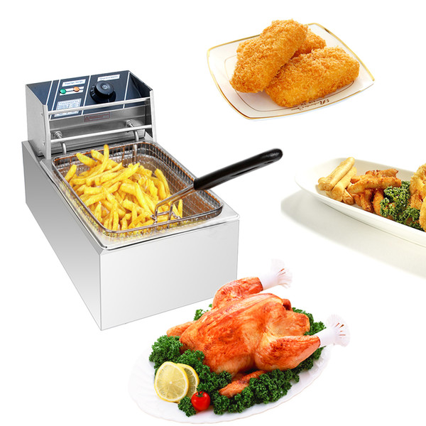 Single Tank Electric Deep Fryer 2500W Stainless Steel Commercial Electric Deep Fat Fryer with Basket & Drain Professional Large Tempe