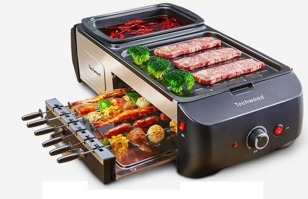 Households mokeless electric oven indoor barbecue pot barbecue grill kebab machine Shabu-Shabu hot pot integrated pot 007