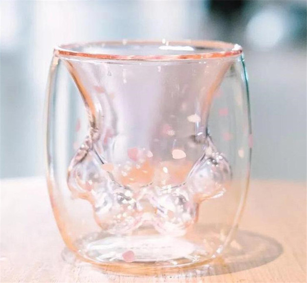 Cat Claw Paw Glass Cup Cute Flower Petal Transparent Coffee Mug Milk Tea Drink Cups Bar Drink Wine Glasses