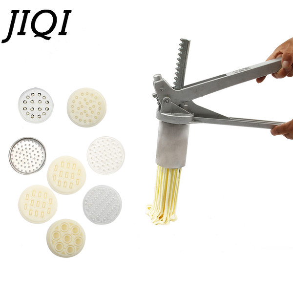 JIQI 8 Mode Stainless Steel Pasta Maker Handmade Noodles Press Spaghetti Noodle Press Machine Hand Operated Dough Cutter Molds