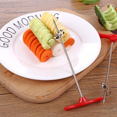 1pc Manual Spiral Screw Slicer Plastic PP + Steel Wire Rotate Potato Carrot Cucumber Vegetables Spiral Knife Carving Tool