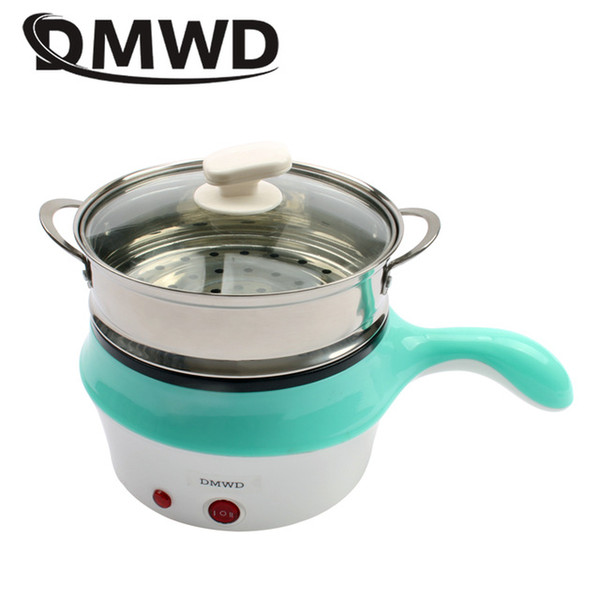 DMWD Multifunction Electric Double Layer Hotpot Mini noodles cooker non-stick skillet Steamed eggs Soup Cooking pot Food Steamer