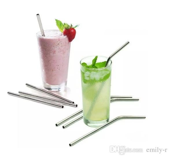 straight and bend stainless steel straw and cleaning brush reusable drinking straw bar drinking tool