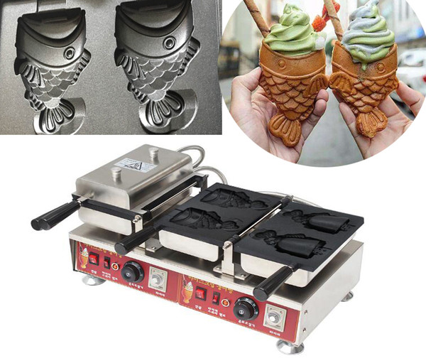 Free shipping 110V 220V Mini Korean style Ice Cream Taiyaki Machine Fish Cone Waffle maker