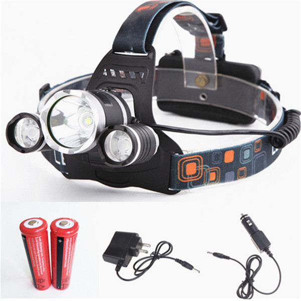 New CREE XML T6+2R5 LED Headlight Headlamp Head Lamp Light 4mode torch +2x18650 battery+EU/US Car charger for fishing Lights