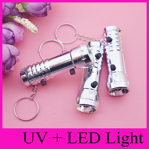 UV + LED Light Keychain Dual Falshlight Keychain Purple Light Money Detector LED White Lights Portable Keychains Car Key Accessories NEW HOT