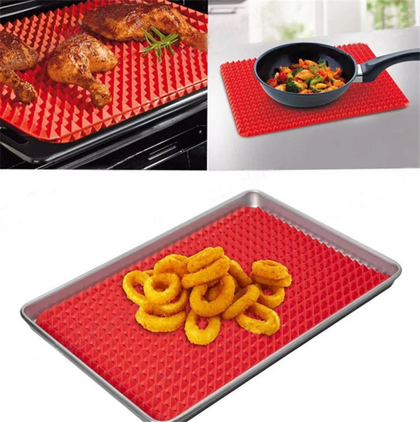 Outdoor Pyramid Pan Nonstick Silicone Baking Barbecue Mat Microwave Oven Bakeware BBQ Baking Mat Red Pyramid Kitchen Tools Tray 39*27cm New