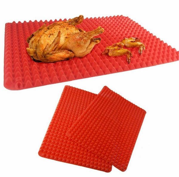 Outdoor Pyramid Pan Nonstick Silicone Baking Barbecue Mat Microwave Oven Bakeware BBQ Baking Mat Red Pyramid Kitchen Tools Tray 39*27cm