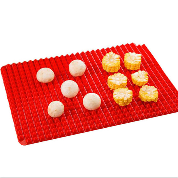 Outdoor Pyramid Pan Nonstick Silicone Baking Barbecue Mat Microwave Oven Bakeware BBQ Baking Mat Red Pyramid Kitchen Tools Tray 39*27cm Hot