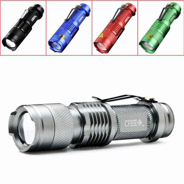 5 Colors Flash Light 7W 300LM CREE Q5 LED Camping Flashlight Torch Adjustable Focus Zoom waterproof flashlights Lamp