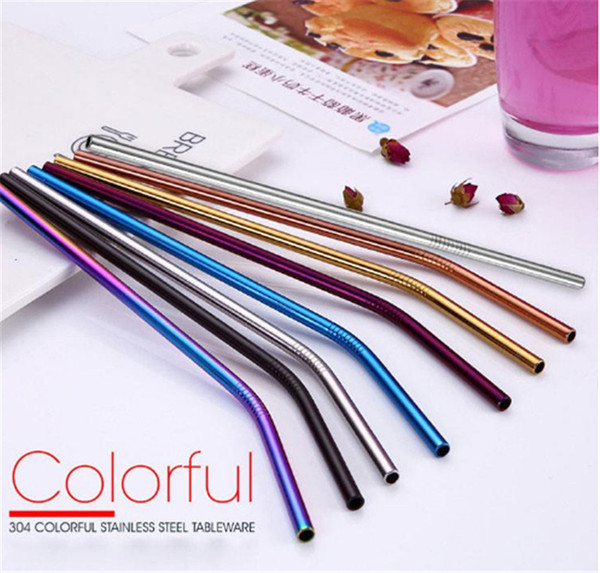 More size straight and bend stainless steel straw and bcleaningrush reusable drinking straw bar drinking tool