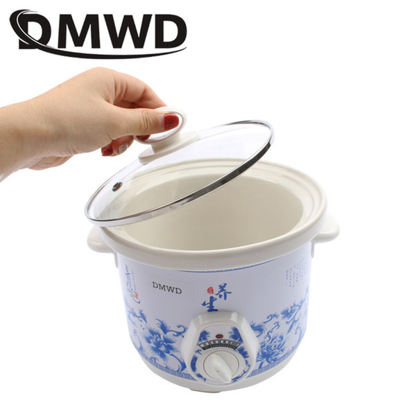 DMWD Household Electric Mini Slow Cooker 140W MINI Mechanical timer Stewing Soup Porridge Pot Ceramic food cooking machine 1.5L