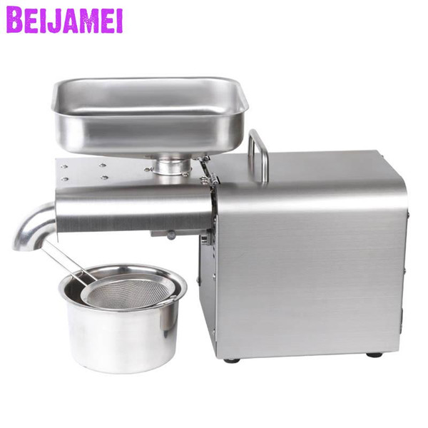 BEIJAMEI Home use sesame seeds oil pressers stainless steel cold hot oil press machine peanut flaxseed oil maker 220v/110v