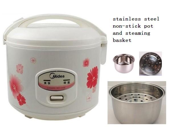 3L Portable Midea electric rice cooker YJ308J 220V stainless steel non stick inner pot +steaming basket cooking tools +Conversion plug(gift)