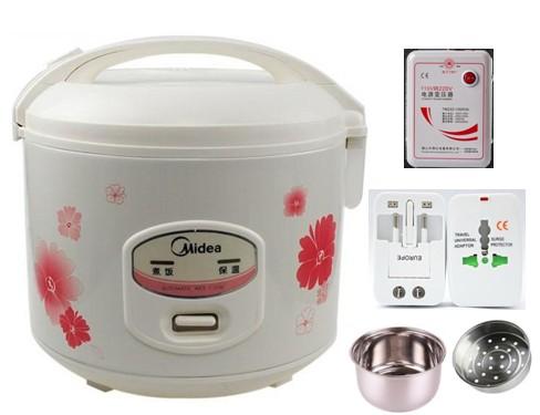 3L Portable Midea electric rice cooker YJ308J stainless steel non stick pot+plug adaptor(gift)+Power transformer+steaming basket