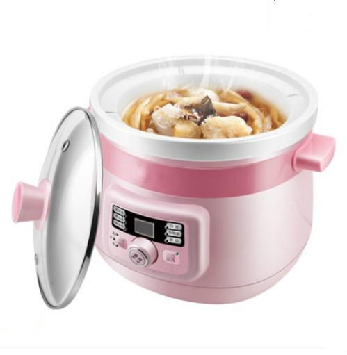 220V 2L 175w Pink Electric slower cookers automatic Appointment timing Ceramic liner Three-speed temperature adjustment 256x247x225mm