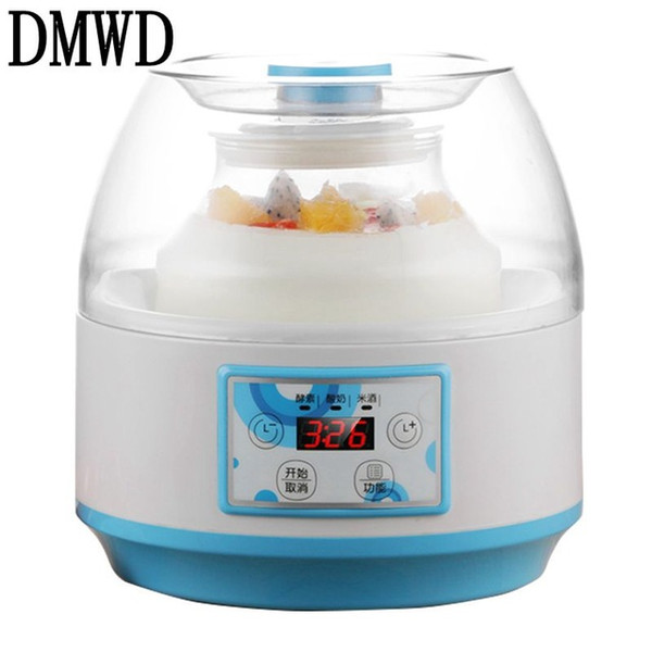 DMWD Household Electric Yogurt Maker Multifunction natto Leben fermenter Automatic rice wine fruit Enzyme Machine 2L Glass Liner