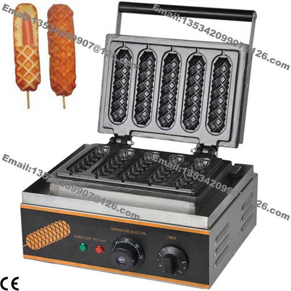 Free Shipping Commercial Use Non-stick 110v 220v Electric 5pcs 14cm French Hot Dog on A Stick Waffle Maker Iron Baker Machine