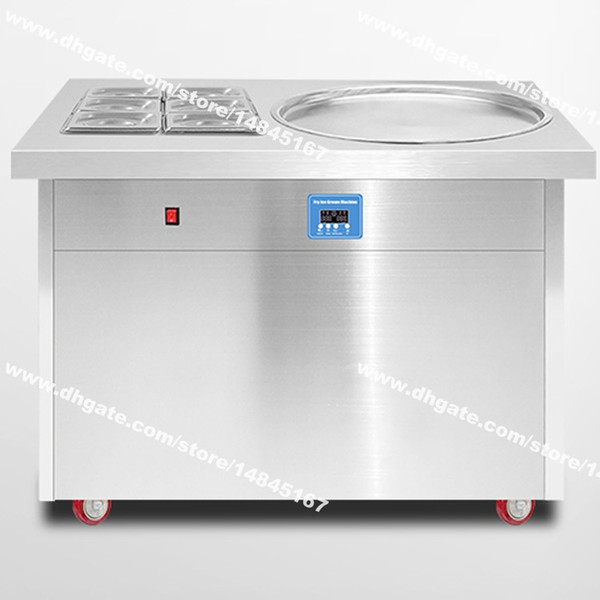 Free Shipping Stainless Steel 50cm Round Pan 110v 220v Electric Thai Fried Roll Ice Cream Machine with 6 Boxes