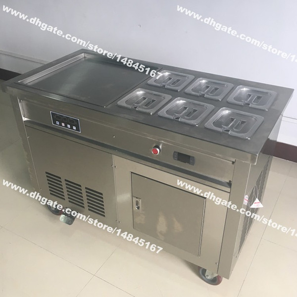 Free Shipping Stainless Steel 45cm Square Pan 110v 220v Electric Thai Fried Rolled Ice Cream Roll Machine with 6 Boxes