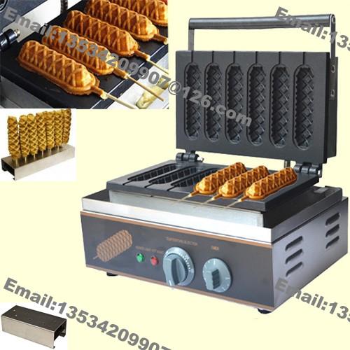 Free Shipping 6pcs Commercial Use Non Stick 110v 220v Electric French Hot Dog Waffle Maker Machine Baker with Stainless Steel Stand Holder