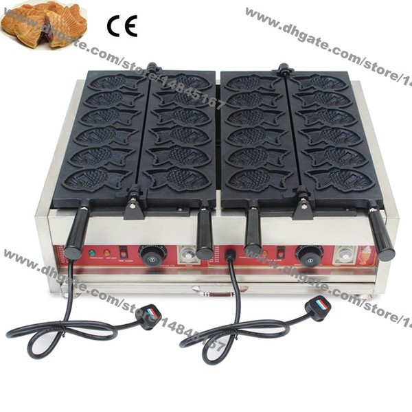 Free Shipping Heavy Duty Stainless SNonstick 110v 220v Electric 12pcs Japanese Red Bean Fish Waffles Taiyaki Machine Baker Maker Iron Mold