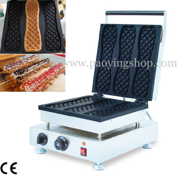 Free Shipping Commercial Use Non-stick 110v 220v Electric 3pcs Pizza Waffle Stick Maker Iron Baker Machine