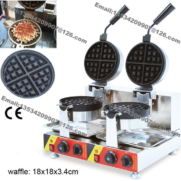 Free Shipping Commercial Use Non-stick 110v 220v Electric Dual Rotating Round Standard Belgian Waffle Maker Iron Baker Machine Mold Plate