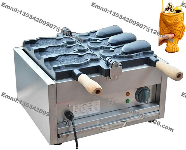 Free Shipping Commercial Use Non-stick 110v 220v Electric 3pcs Ice Cream Taiyaki Bungeoppang Fish Waffle Grill Maker Machine Baker Iron