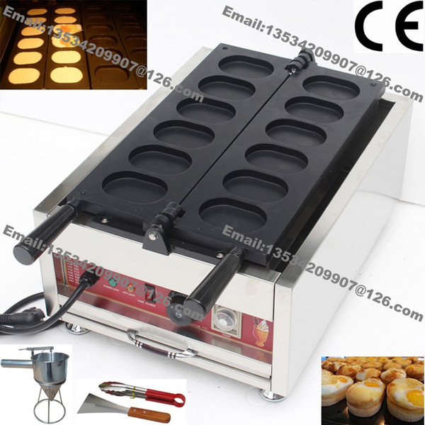 Free Shipping 6pc Korean Egg Bread Commercial Nonstick 110v 220v Electric Gyeranppang Maker Machine Baker+Batter Dispenser+Food Tong+Spatula