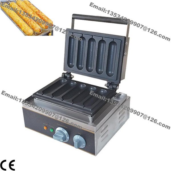 Free Shipping Commercial Use Non-stick 110v 220v Electric 5pcs 14cm Fresh Hotdog Waffle Stick Maker Iron Baker Machine Mold Pan