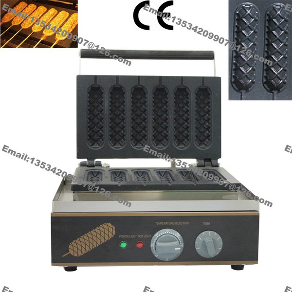 Free Shipping Commercial Use Nonstick 110v 220v Electric 6pcs French Hotdog Lolly Waffle Dog on A Stick Maker Iron Baker Machine