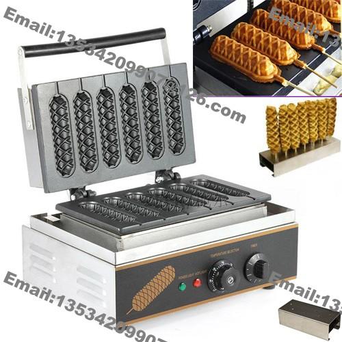 Free Shipping 6pcs Commercial Use Non Stick 110v 220v Electric Waffle on A Stick Maker Machine Baker with Stainless Steel Stand Holder