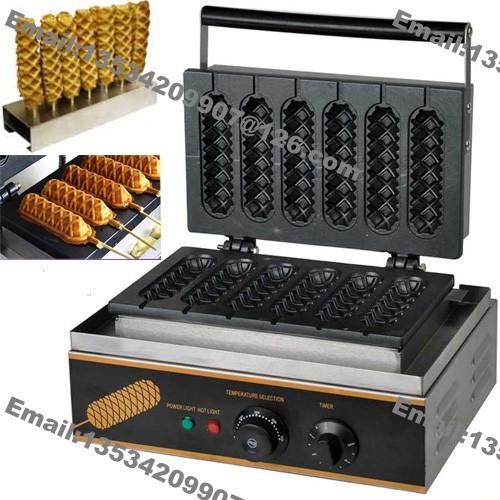 Free Shipping 6pcs Commercial Use Non Stick 110v 220v Electric Lolly Waffle Maker Machine Baker with Stainless Steel Stand Holder