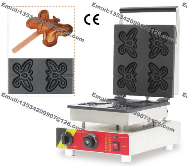 Free Shipping Commercial Nonstick 110v 220v Electric 4pcs Butterfly on A Stick Waffle Maker Iron Baker Machine Mold Plate