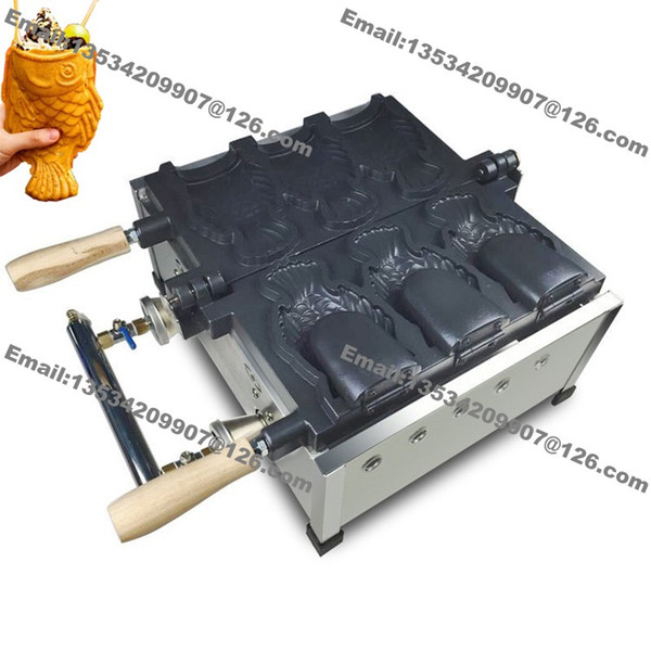 Free Shipping Commercial Nonstick LPG Gas 3pcs Ice Cream Bungeoppang Fish Waffle Taiyaki Baker Machine Maker Grill Iron