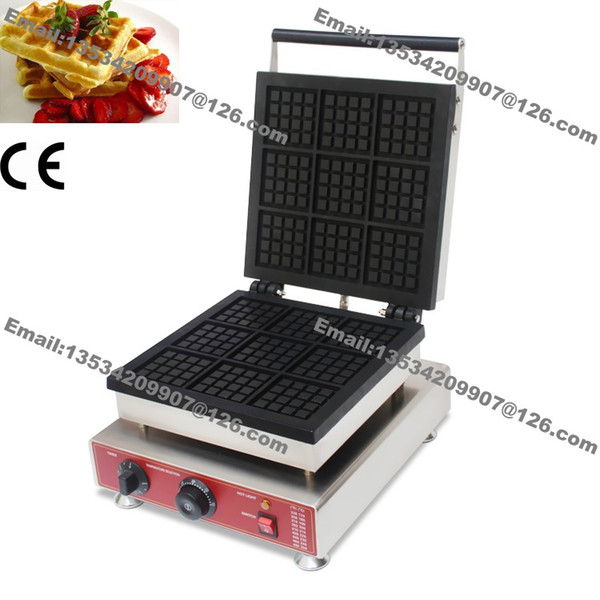 Free Shipping Commercial Use Non-stick 110v 220v Electric 9pcs Square Belgium Belgian Waffle Iron Maker Baker Machine Mold Plate